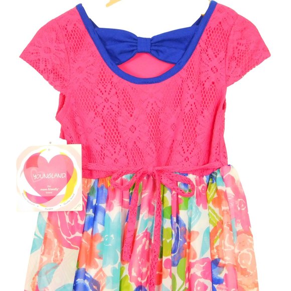 Youngland Girls size 4 Pink Lace Floral High Low Summer Dress NWT - Picture 3 of 8
